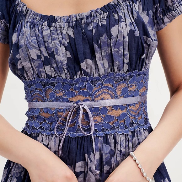 Free People Honeysuckle Printed Midi Dress S Blue Floral - Picture 1 of 11